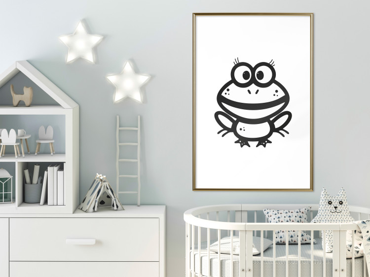 Poster Happy Frog - black cute animal on a solid white background 135191 additionalImage 17