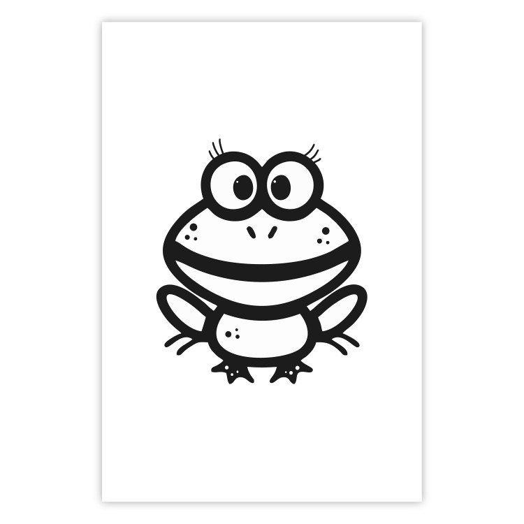 Poster Happy Frog - black cute animal on a solid white background 135191