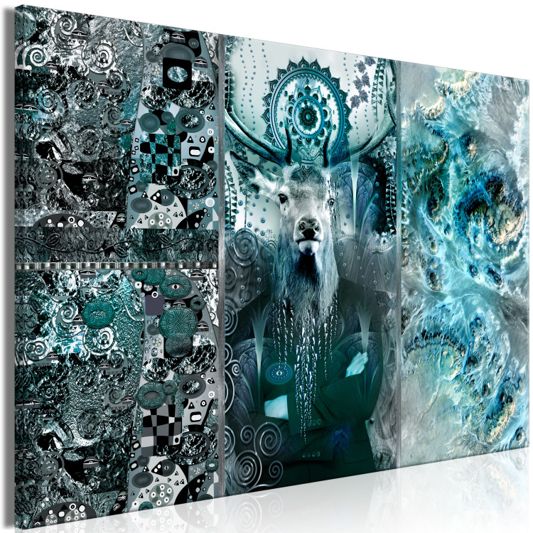 Canvas Print Turquoise Impression (1-piece) Wide - abstraction with a deer in the background 138291 additionalImage 2