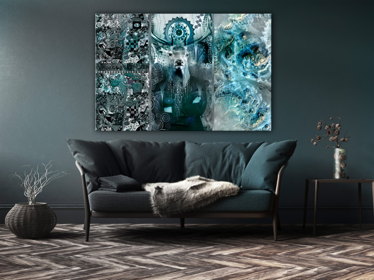 Canvas Print Turquoise Impression (1-piece) Wide - abstraction with a deer in the background 138291 additionalImage 3