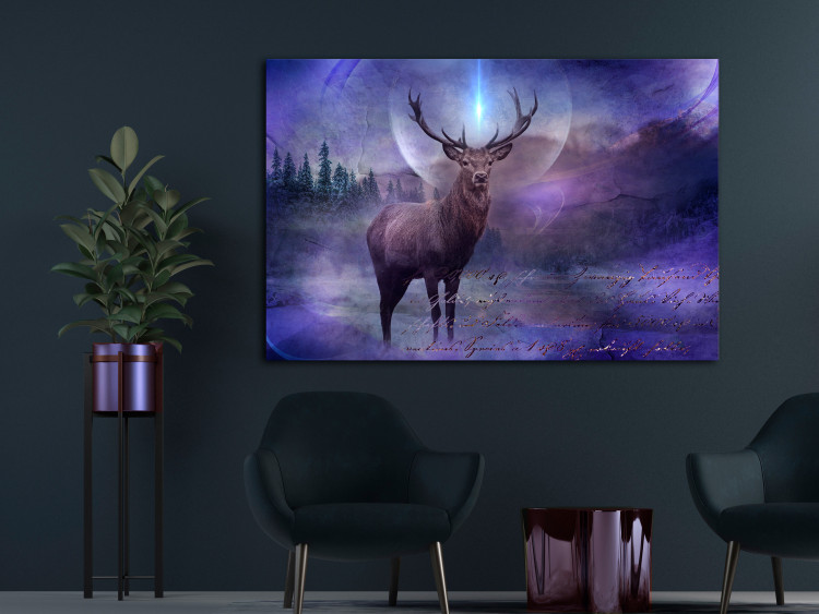 Canvas Print Good Spirit (1-piece) wide - deer and inscriptions on violet background 138591 additionalImage 3