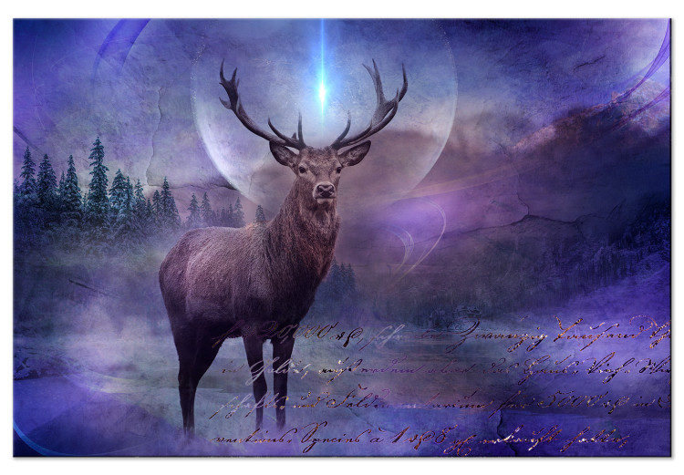 Canvas Print Good Spirit (1-piece) wide - deer and inscriptions on violet background 138591
