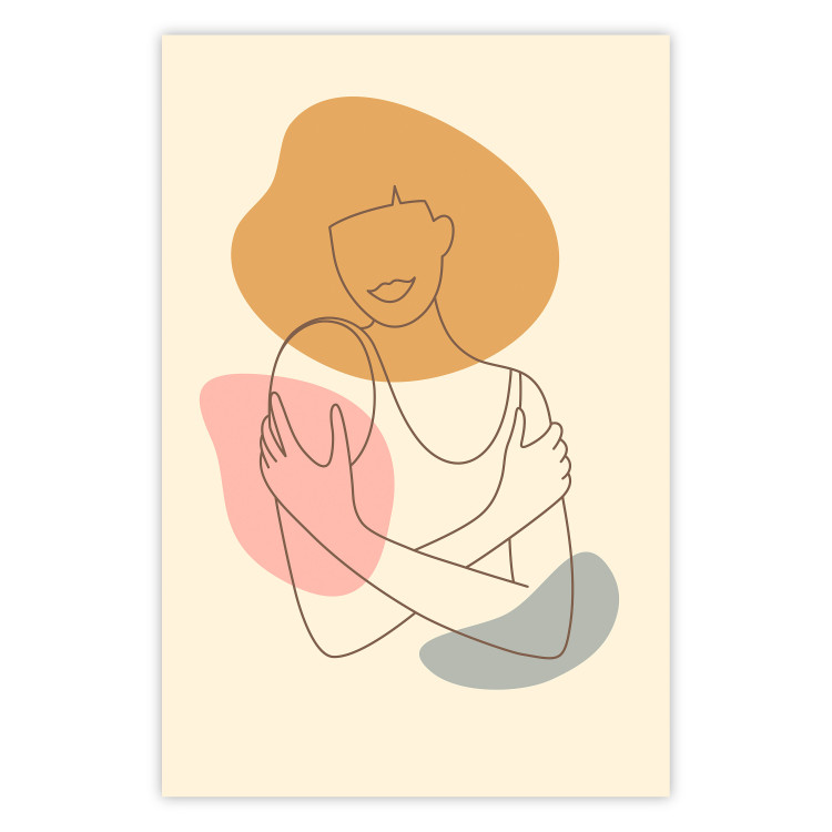 Poster Embrace Yourself - line art of a woman on a colorful abstract background 138891