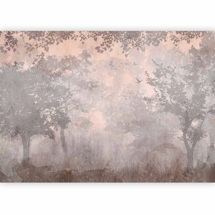 Photo Wallpaper Pink dawn - subtle landscape of a misty forest with trees and birds 142691 additionalImage 5