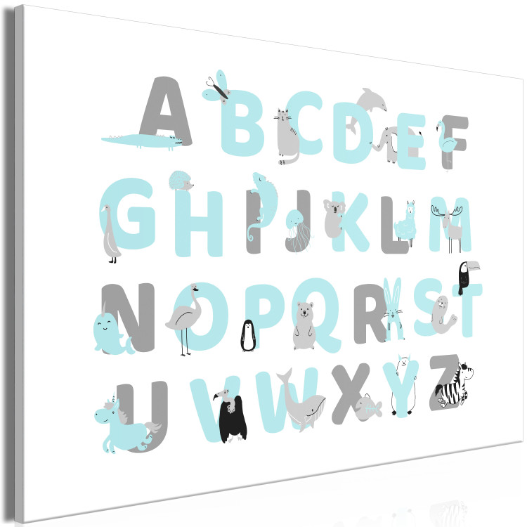 Canvas Print English Alphabet for Children - Blue and Gray Letters with Animals 146491 additionalImage 2