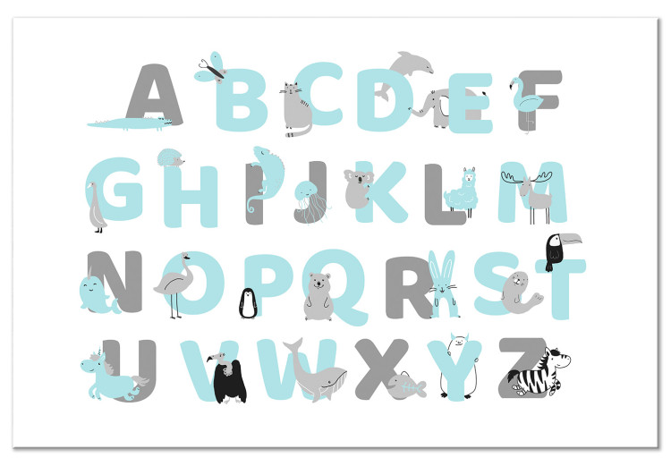 Canvas Print English Alphabet for Children - Blue and Gray Letters with Animals 146491