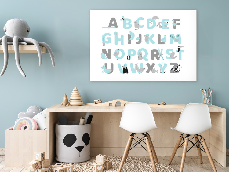 Canvas Print English Alphabet for Children - Blue and Gray Letters with Animals 146491 additionalImage 3
