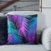 Decorative Microfiber Pillow Neon palm trees - floral motif in shades of turquoise and purple cushions 146891 additionalThumb 2