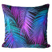 Decorative Microfiber Pillow Neon palm trees - floral motif in shades of turquoise and purple cushions 146891