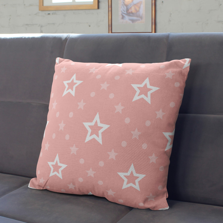 Decorative Microfiber Pillow Elegant stars - geometric motif in shades of white and pink cushions 146991 additionalImage 2