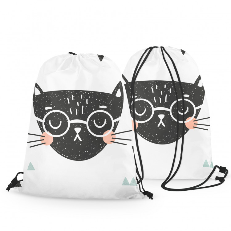 Backpack The face of a cat - animal and triangles on black and white background 147691 additionalImage 3