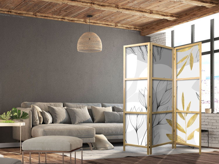 Folding Screen Spring Abstraction - Leaves and Flowers With Gold Elements [Room Dividers] 150991 additionalImage 6