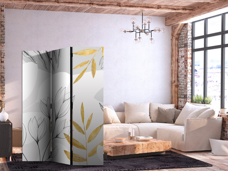 Folding Screen Spring Abstraction - Leaves and Flowers With Gold Elements [Room Dividers] 150991 additionalImage 4