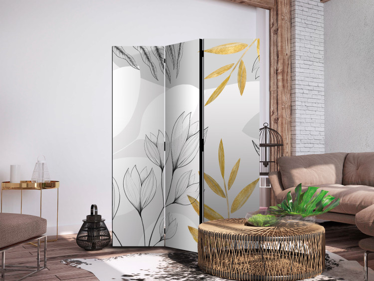 Folding Screen Spring Abstraction - Leaves and Flowers With Gold Elements [Room Dividers] 150991 additionalImage 2