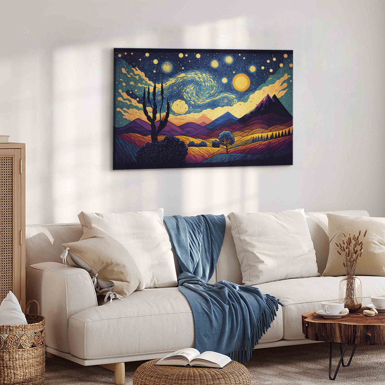 Large canvas print Impressionistic Landscape - Mountains and Meadows Under a Sky Full of Stars [Large Format] 151091 additionalImage 4