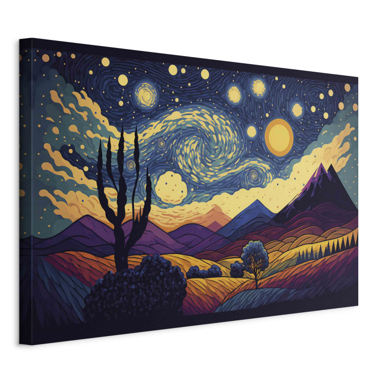 Large canvas print Impressionistic Landscape - Mountains and Meadows Under a Sky Full of Stars [Large Format] 151091 additionalImage 2