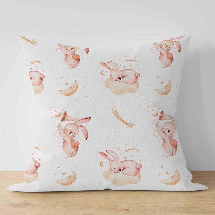 Decorative Microfiber Pillow Pink Bunny - Animal Catching a Star and Sleeping on a Cloud 151291 additionalImage 2