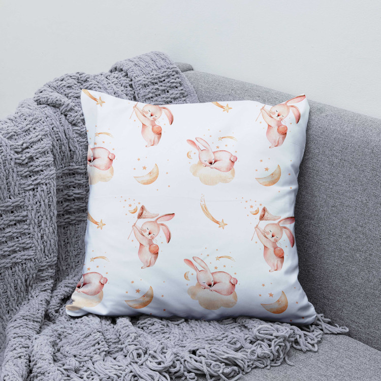 Decorative Microfiber Pillow Pink Bunny - Animal Catching a Star and Sleeping on a Cloud 151291 additionalImage 5