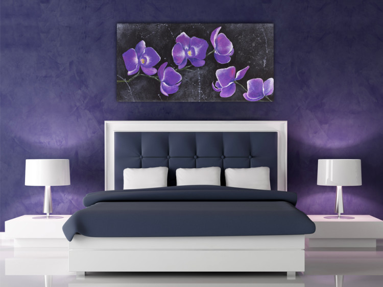 Canvas Print Purple Orchid (1-piece) - Flower composition on a gray background 48491 additionalImage 2