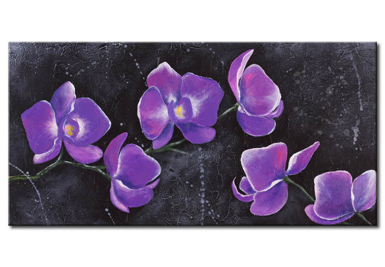Canvas Print Purple Orchid (1-piece) - Flower composition on a gray background 48491