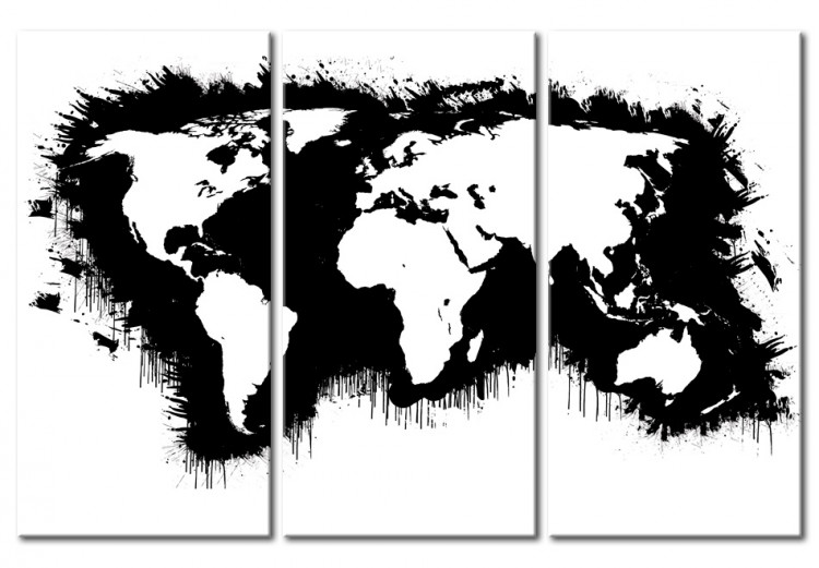 Canvas Print Monochromatic map of the World - triptych 55291