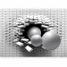 Photo Wallpaper Hole in the Wall - Broken white brick wall with a hole and gray spheres 61791 additionalThumb 1