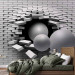 Photo Wallpaper Hole in the Wall - Broken white brick wall with a hole and gray spheres 61791 additionalThumb 2