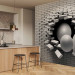 Photo Wallpaper Hole in the Wall - Broken white brick wall with a hole and gray spheres 61791 additionalThumb 7