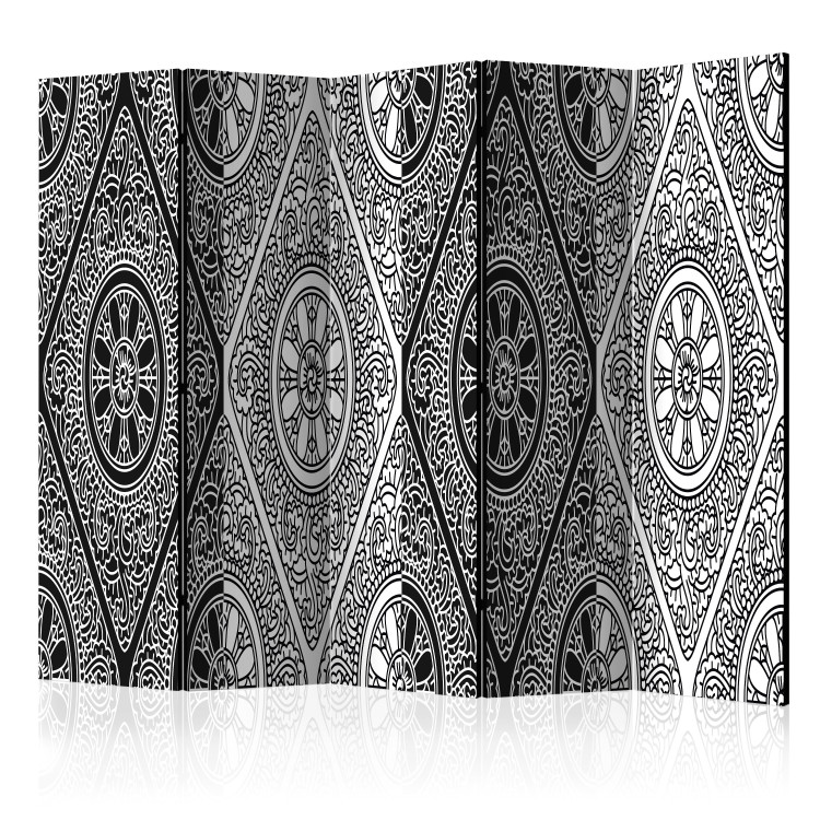 Folding Screen Ethnic Monochrome II - black and white mandala in oriental motif 95691
