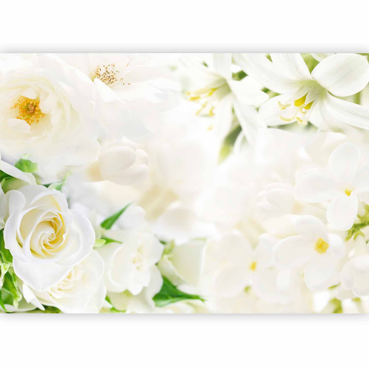 Photo Wallpaper White sigh - nature with delicate floral motif of roses and lilies 96691 additionalImage 1