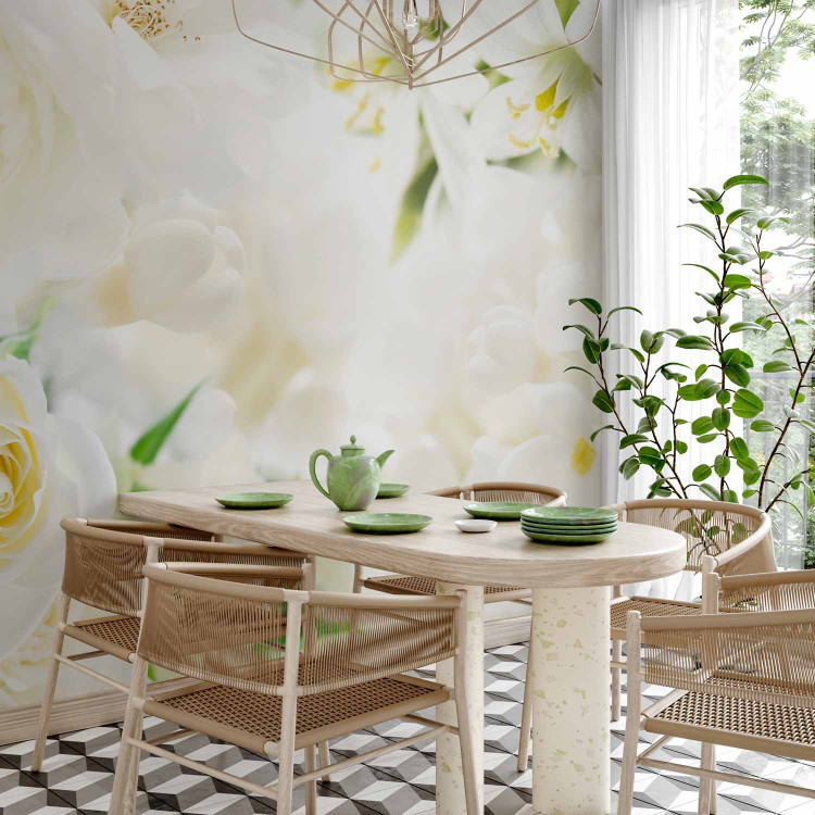 Photo Wallpaper White sigh - nature with delicate floral motif of roses and lilies 96691 additionalImage 7