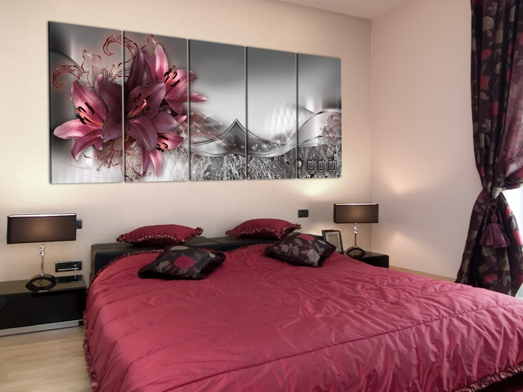 Canvas Timeless Flowers (5-piece) - Abstraction with Pink Lilies 105002 additionalImage 3