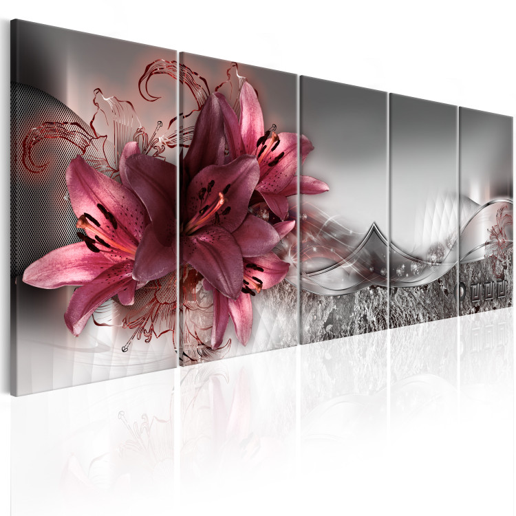 Canvas Timeless Flowers (5-piece) - Abstraction with Pink Lilies 105002 additionalImage 2