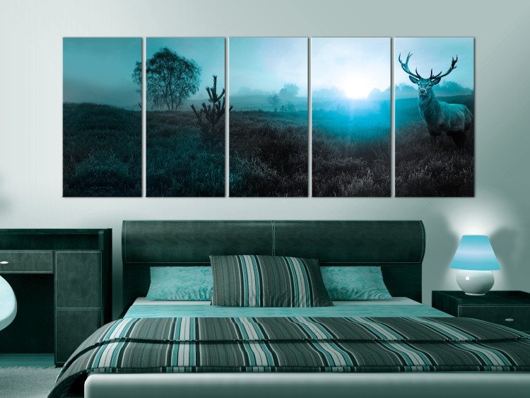 Canvas Emerald Deer (5-piece) - Animal Figure and Sun on Fields 106102 additionalImage 3