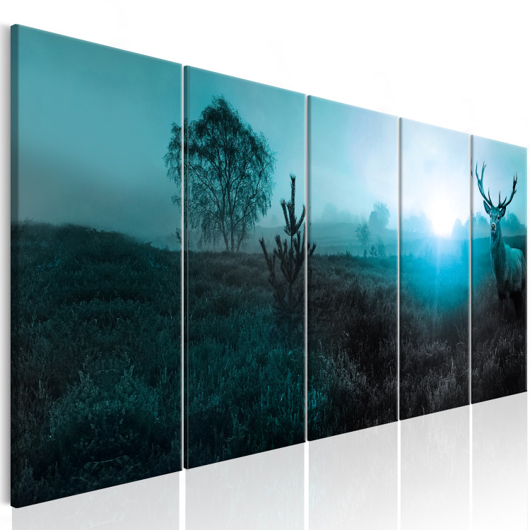 Canvas Emerald Deer (5-piece) - Animal Figure and Sun on Fields 106102 additionalImage 2