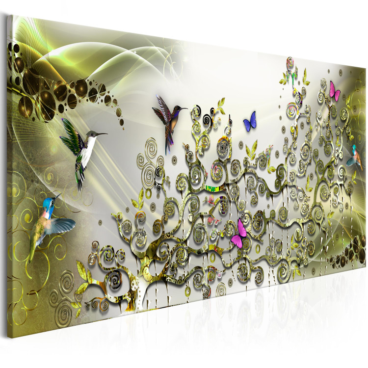 Canvas Hummingbird Dance (1-part) Narrow - Animals on Green Abstraction 107802 additionalImage 2