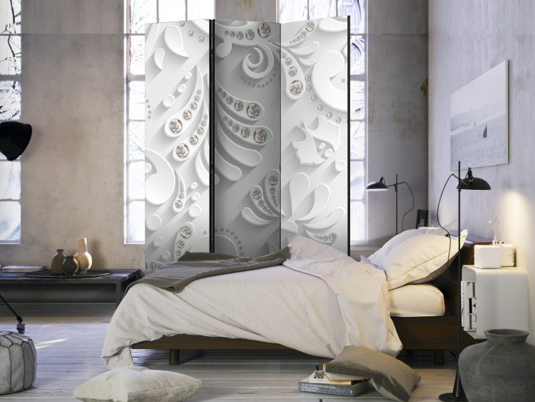 Room Divider Screen Flowers in Crystals - plant sculptures and other shapes on a white texture 108402 additionalImage 4