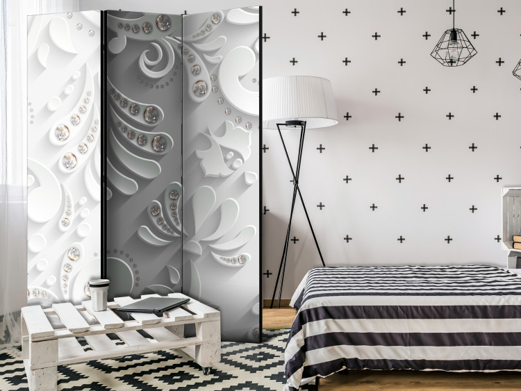 Room Divider Screen Flowers in Crystals - plant sculptures and other shapes on a white texture 108402 additionalImage 2