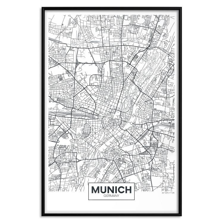 Wall Poster Munich Map - black and white map of the German city on a light background 114402 additionalImage 24