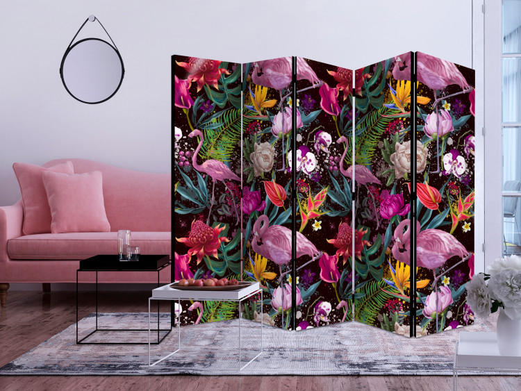 Room Separator Colorful Exoticism II - flamingos and tropical nature in watercolor motif 114602 additionalImage 4