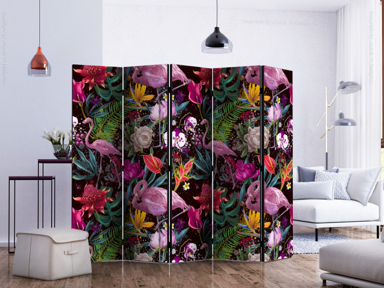 Room Separator Colorful Exoticism II - flamingos and tropical nature in watercolor motif 114602 additionalImage 2