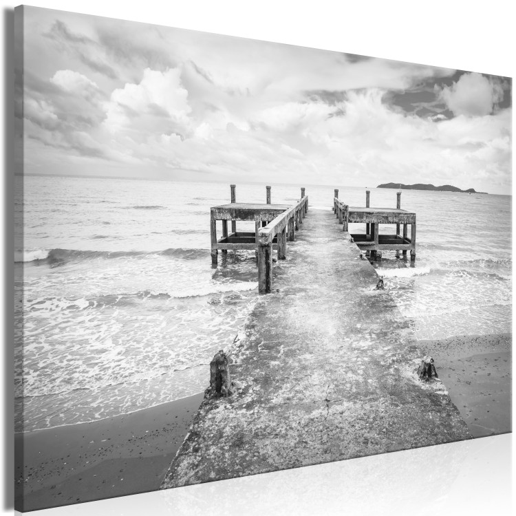 Canvas Whispers of the Sea (1-part) - Black and White Water and Wooden Bridge 114902 additionalImage 2