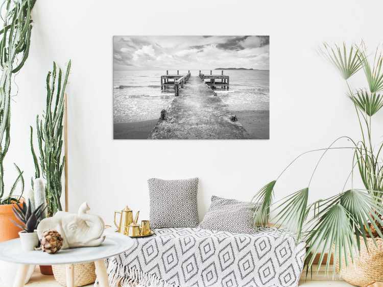 Canvas Whispers of the Sea (1-part) - Black and White Water and Wooden Bridge 114902 additionalImage 3