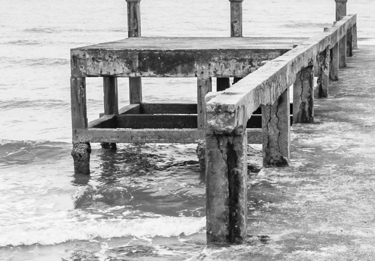 Canvas Whispers of the Sea (1-part) - Black and White Water and Wooden Bridge 114902 additionalImage 5