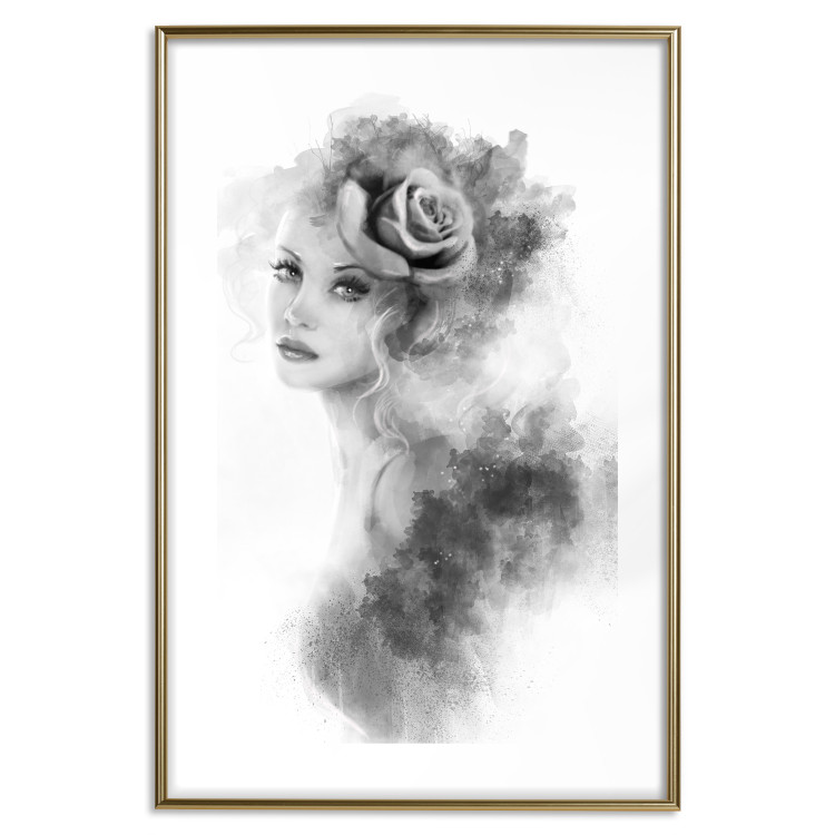 Wall Poster Watercolor portrait - black and white figure of a woman with a rose in her hair 115002 additionalImage 16