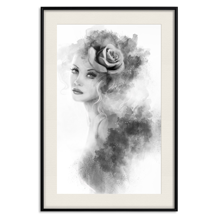 Wall Poster Watercolor portrait - black and white figure of a woman with a rose in her hair 115002 additionalImage 18