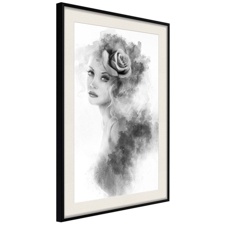 Wall Poster Watercolor portrait - black and white figure of a woman with a rose in her hair 115002 additionalImage 3