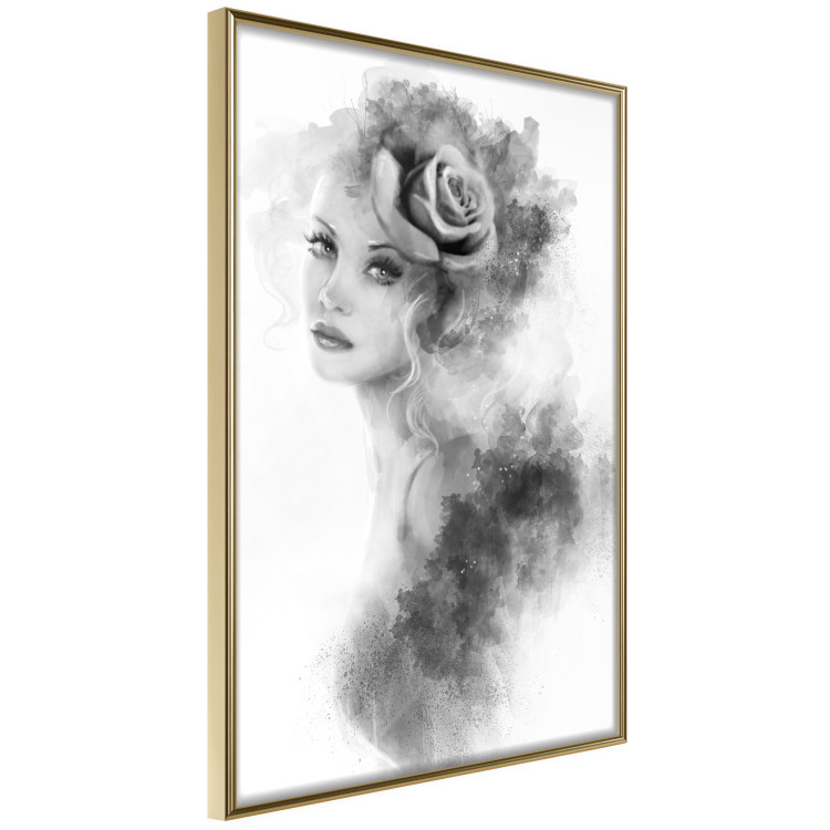 Wall Poster Watercolor portrait - black and white figure of a woman with a rose in her hair 115002 additionalImage 14