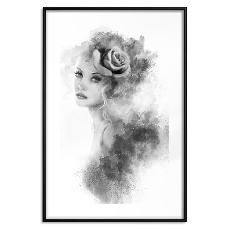 Wall Poster Watercolor portrait - black and white figure of a woman with a rose in her hair 115002 additionalImage 15