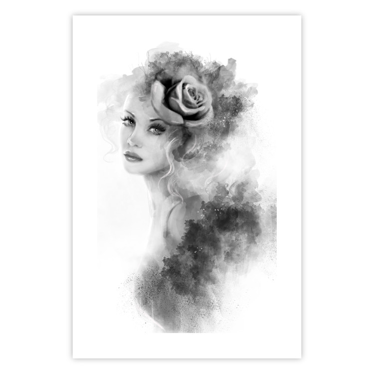 Wall Poster Watercolor portrait - black and white figure of a woman with a rose in her hair 115002 additionalImage 19
